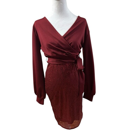 Grace Karin Dress Sequined Bottom Side Bow V Neck Sz M - Picture 1 of 11